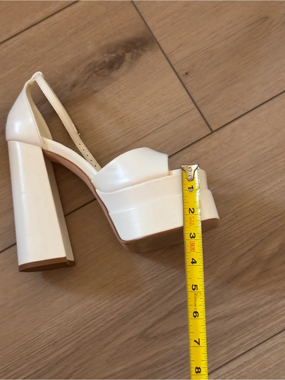 Nasty Gal Cream Platform Block Heel Sandals with Ankle Strap